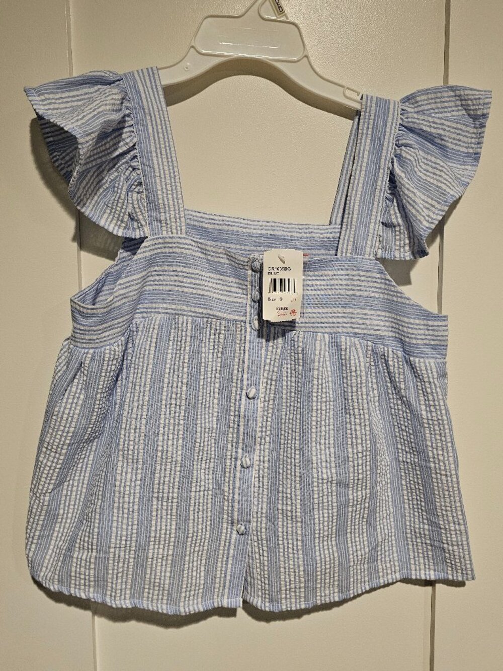 Blu Pepper Boutique blue and white striped Flutter Sleeve Tank Top Small NWT